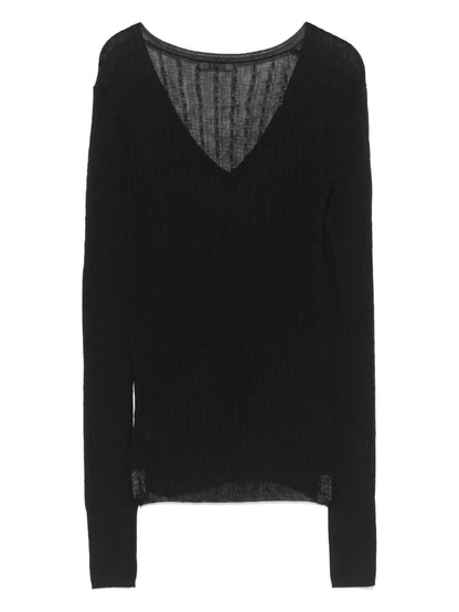 Fine-Knit V-Neck Sweater