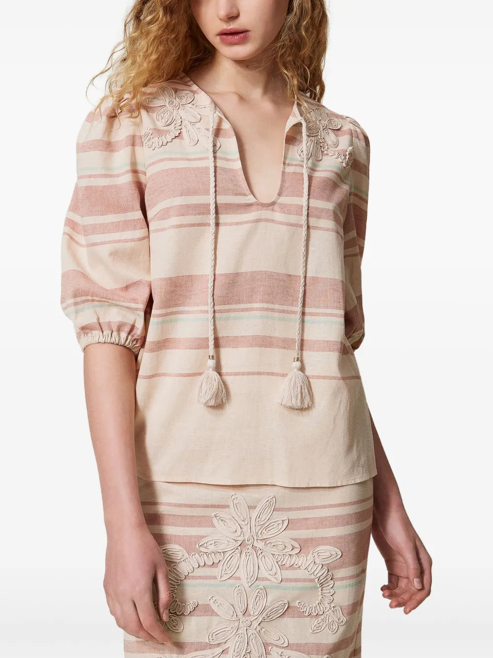 Striped Embroidered Blouse
