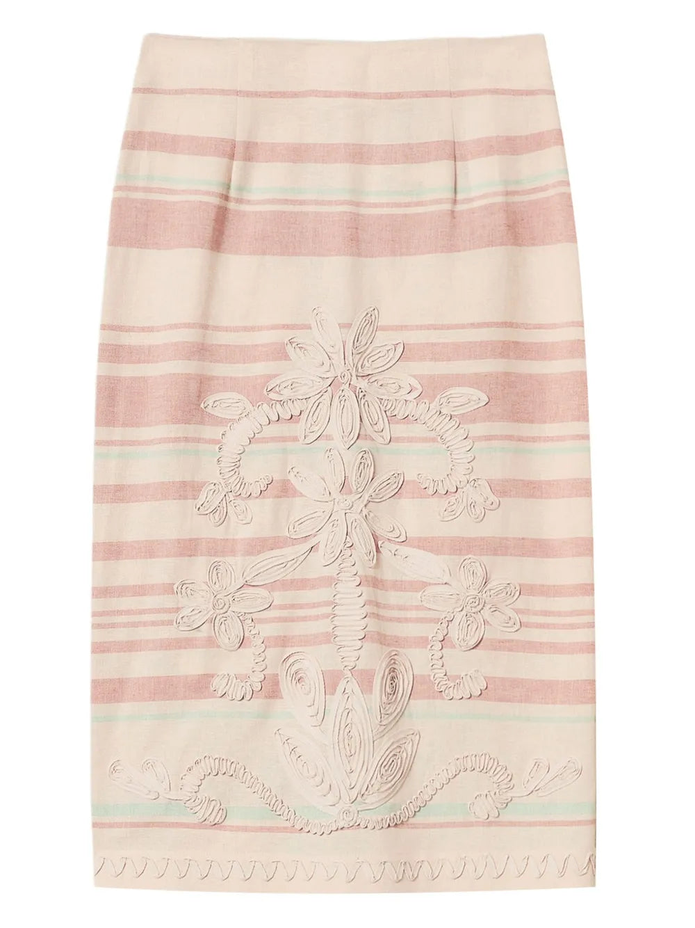 Embroidered Striped Pencil Skirt