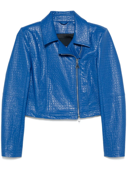 Crocodile-Embossed Biker Jacket