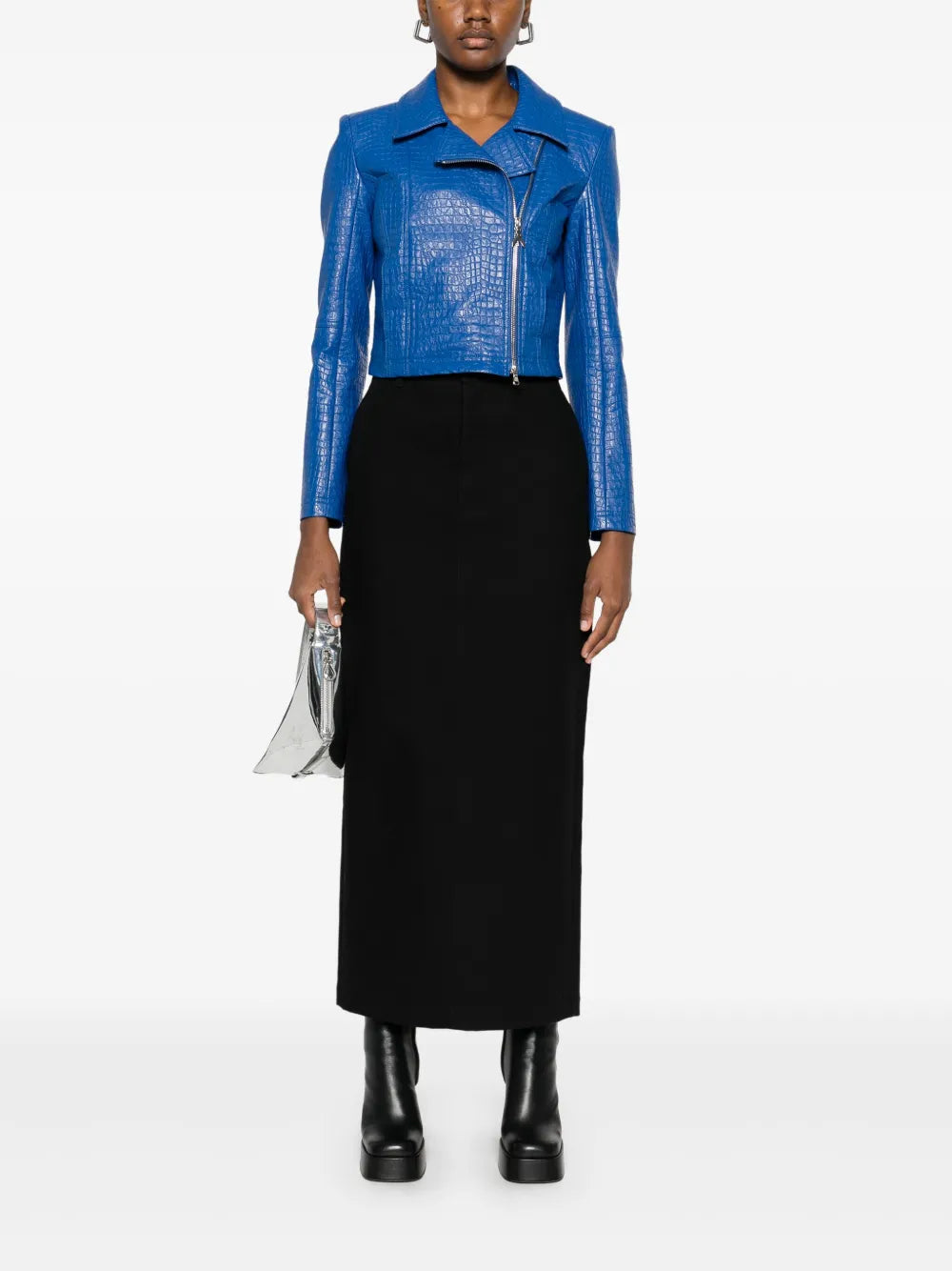 Crocodile-Embossed Biker Jacket