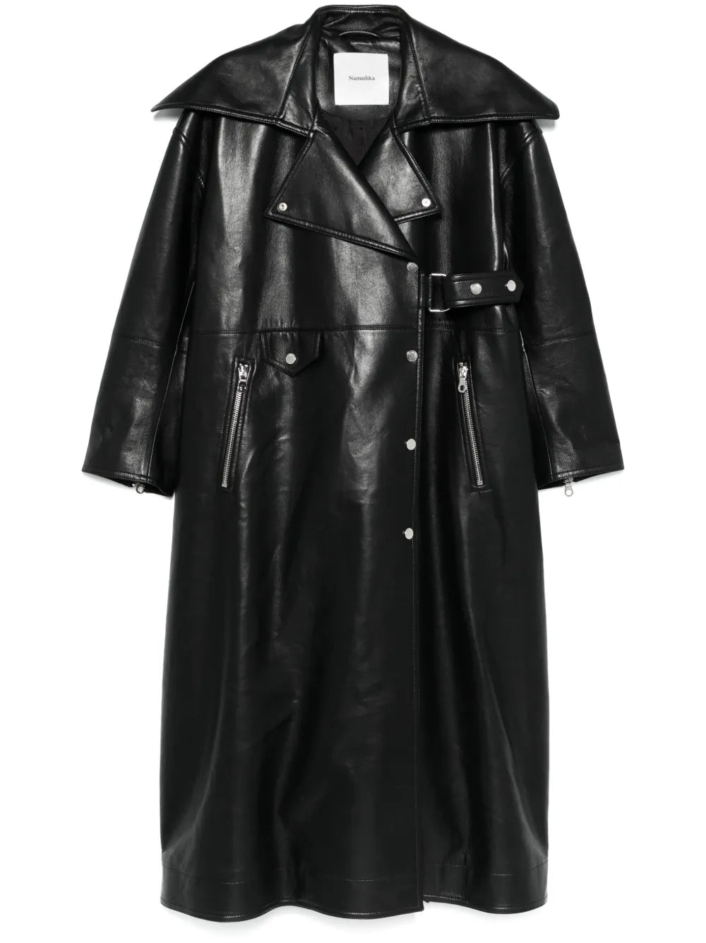 Faux-Leather Trench Coat