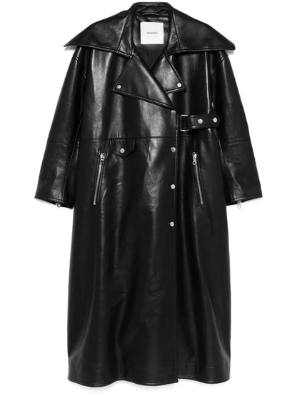 Faux-Leather Trench Coat