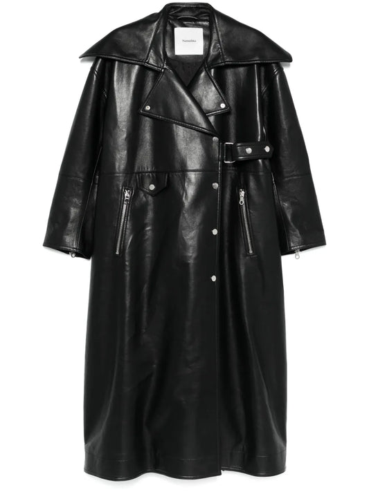Faux-Leather Trench Coat
