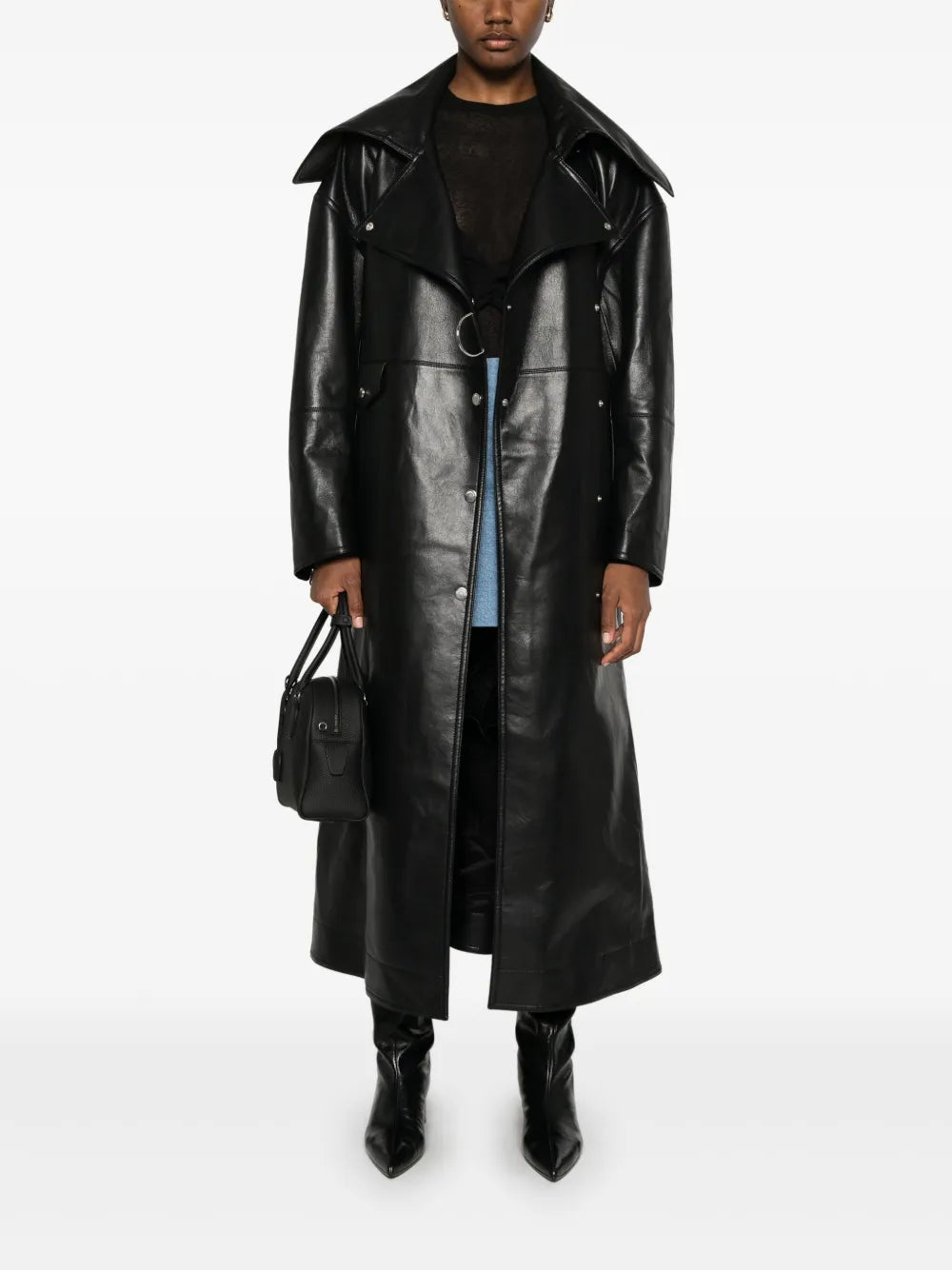 Faux-Leather Trench Coat