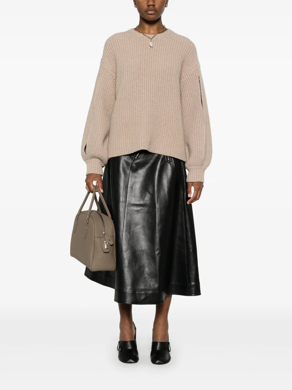 Faux-Leather Midi Skirt