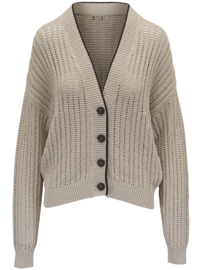 Contrast-Trim Cardigan