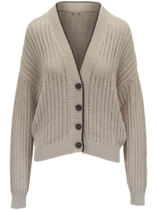 Contrast-Trim Cardigan