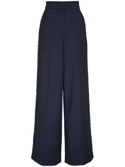 Bead-Embellished Wool Trousers