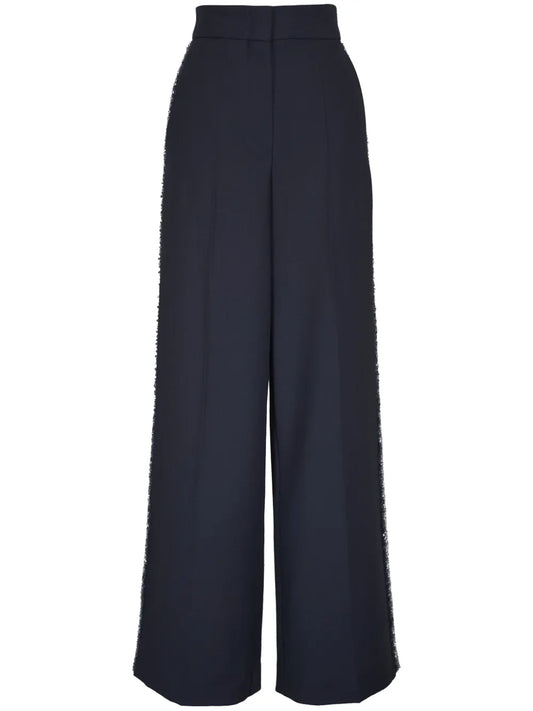 Bead-Embellished Wool Trousers