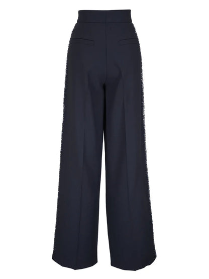 Bead-Embellished Wool Trousers