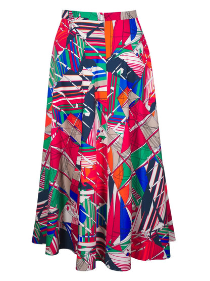 Sea Clipper-Print Midi Skirt