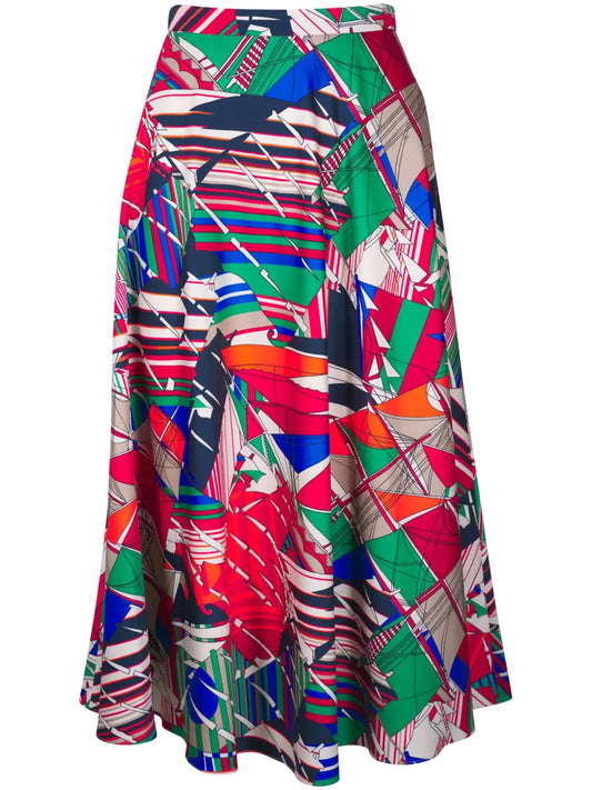 Sea Clipper-Print Midi Skirt