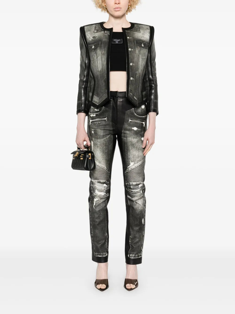 Denim-Print Leather Jacket