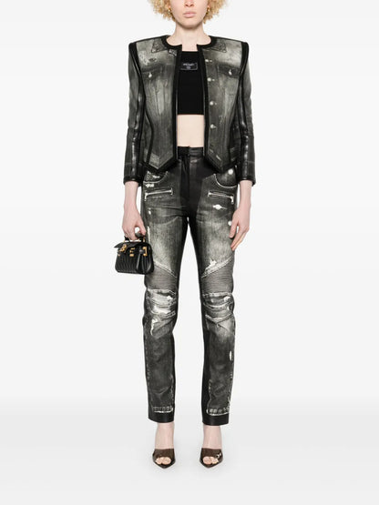 Denim-Print Leather Jacket
