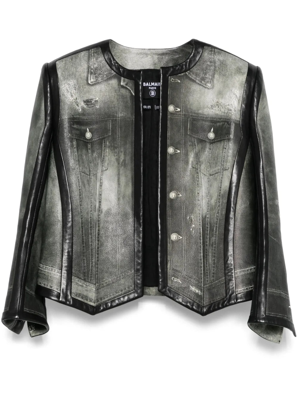 Denim-Print Leather Jacket