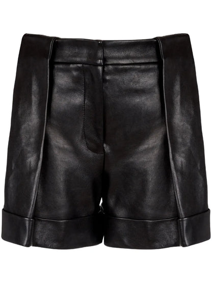 Pleated Leather Shorts
