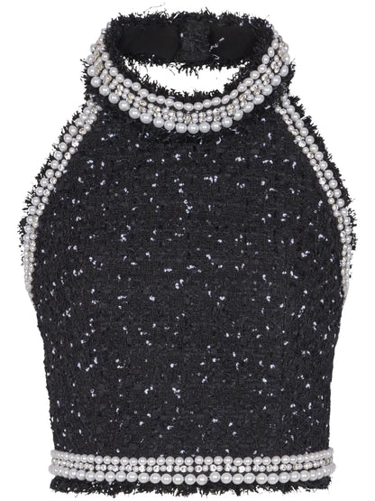 Halterneck Tweed Cropped Top
