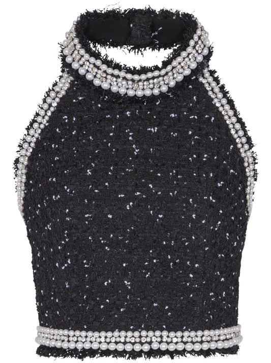 Halterneck Tweed Cropped Top