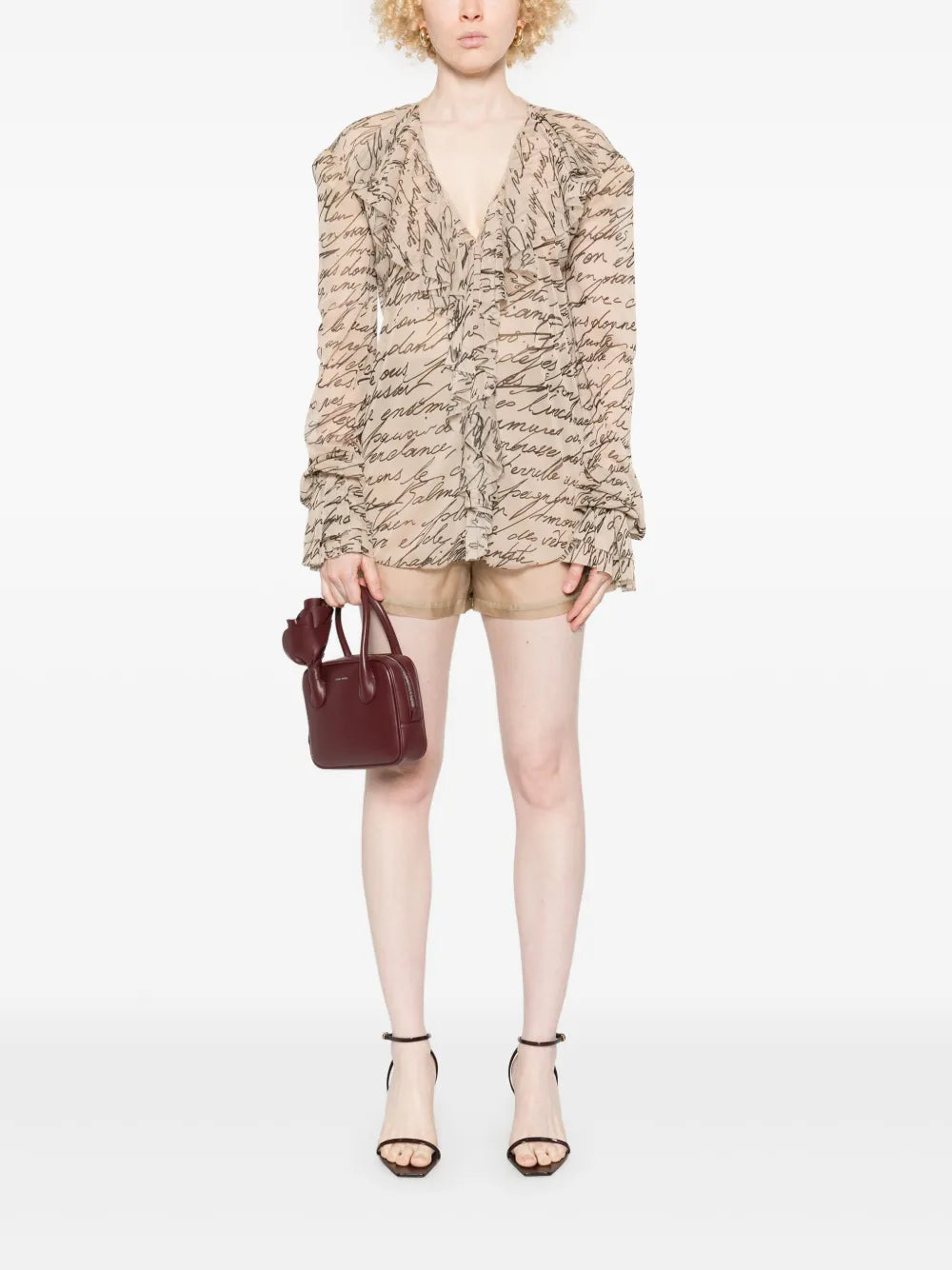 Love Letter-Print Ruffled Blouse