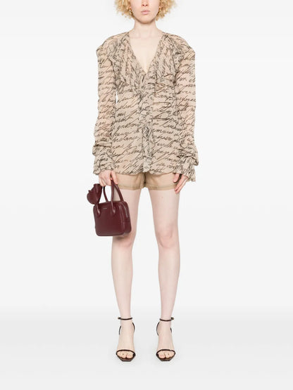 Love Letter-Print Ruffled Blouse