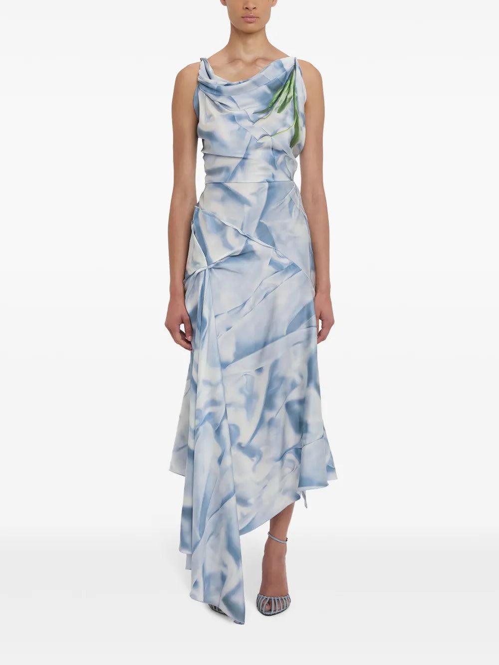 Draped Asymmetric Midi Dress