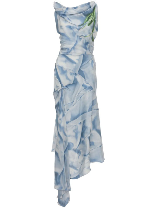 Draped Asymmetric Midi Dress