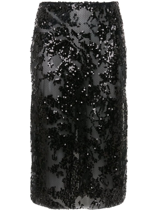 Sequin-Embellished Pencil Midi Skirt