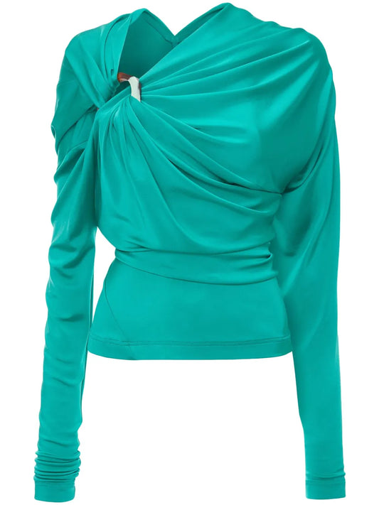 Long-Sleeve Draped Blouse