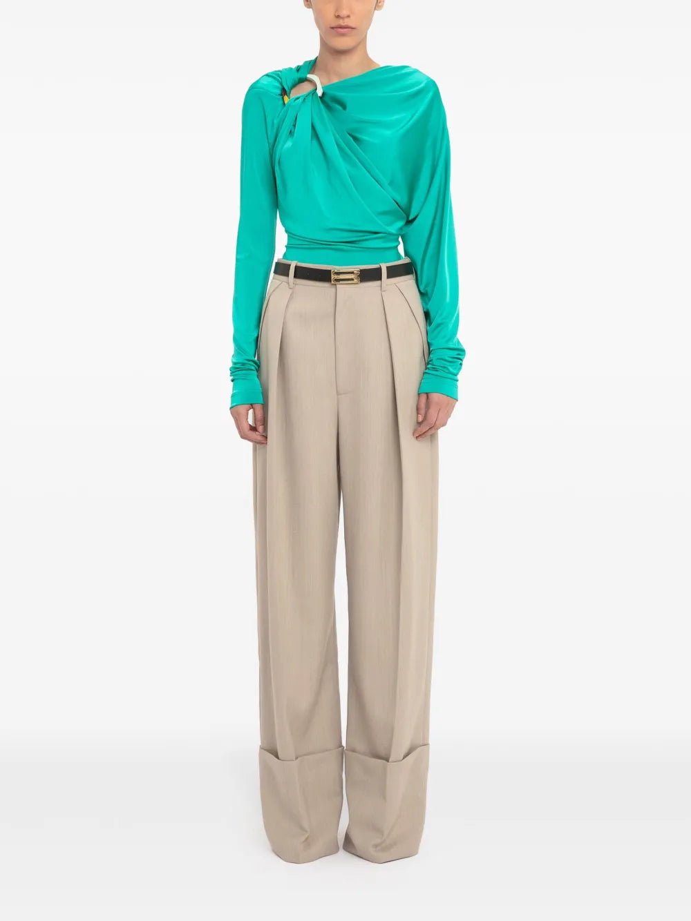 Long-Sleeve Draped Blouse