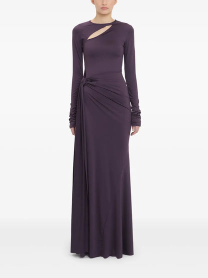 Knot-Detail Long-Sleeve Gown