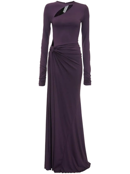 Knot-Detail Long-Sleeve Gown