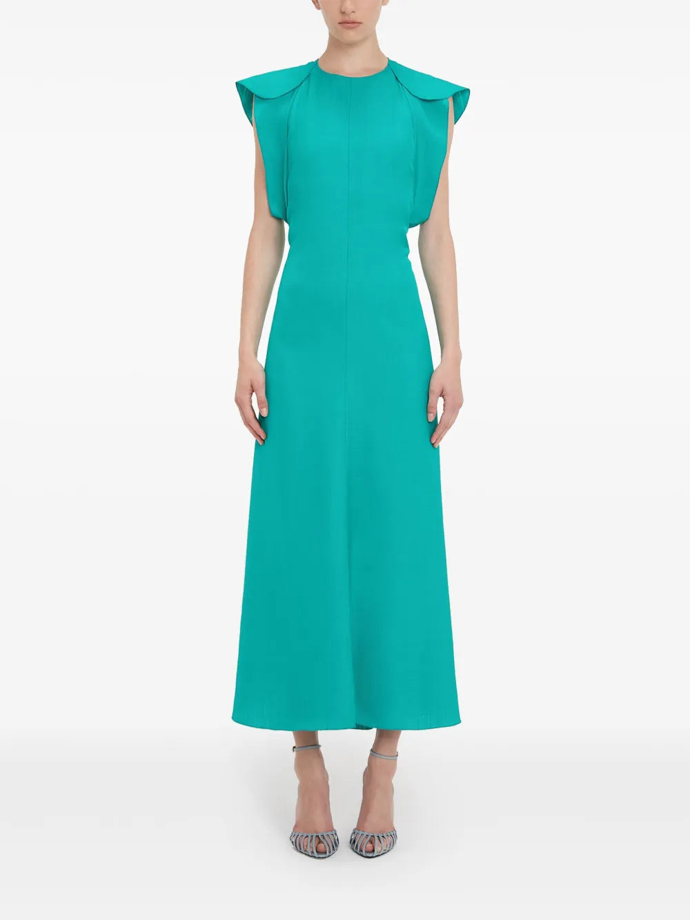 Folded Cap-Sleeve Midi Dress