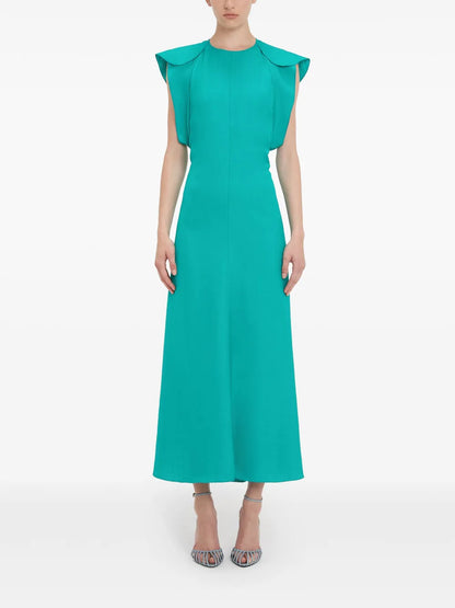 Folded Cap-Sleeve Midi Dress