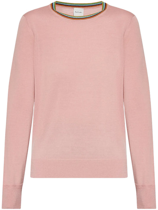 Striped-Neck Merino Sweater