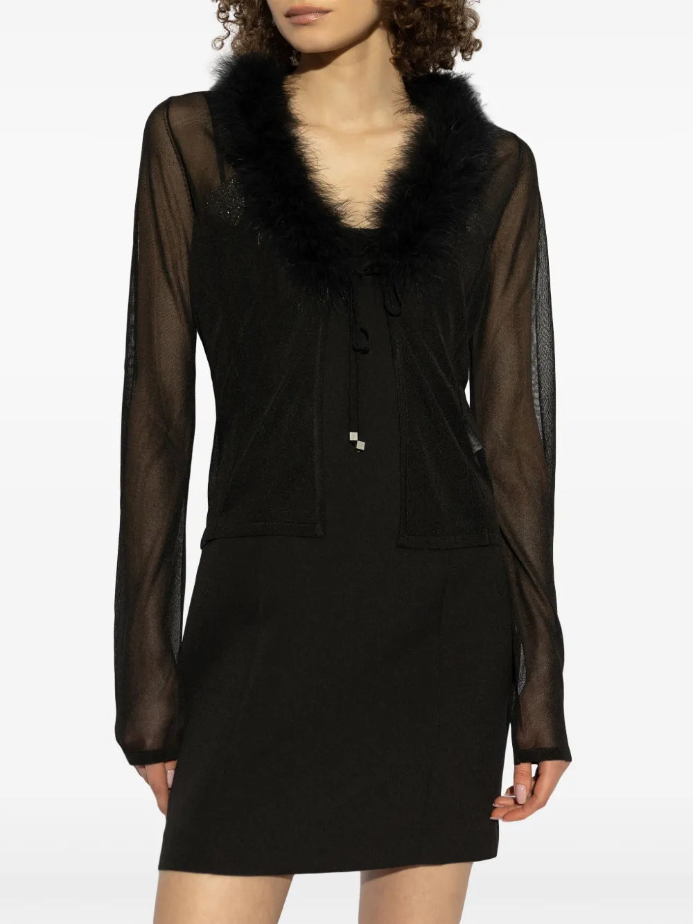 Feather-Trim Sheer Jacket