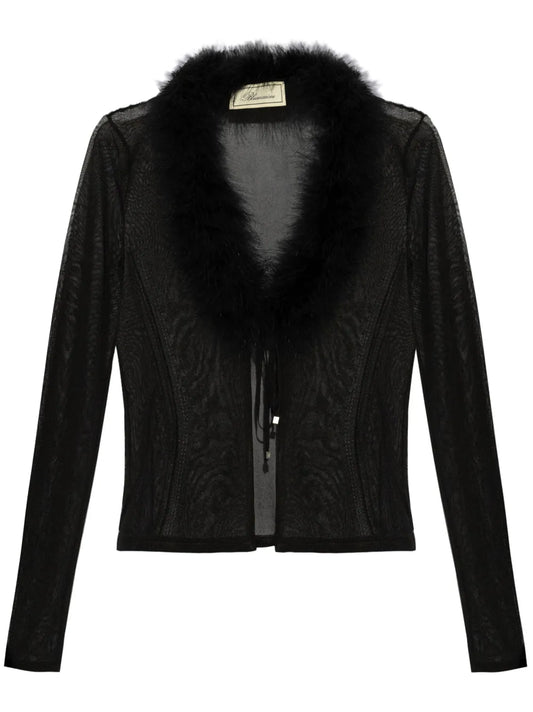 Feather-Trim Sheer Jacket