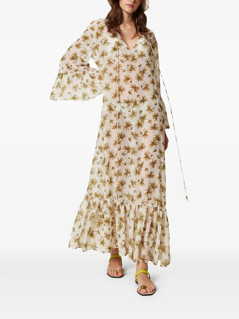 Palm Tree-Print Georgette Dress