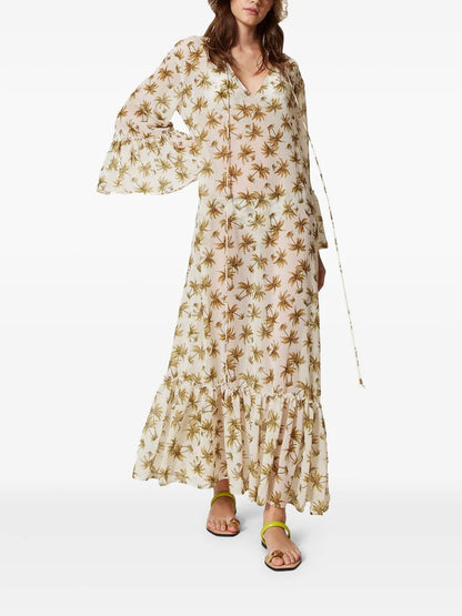 Palm Tree-Print Georgette Dress