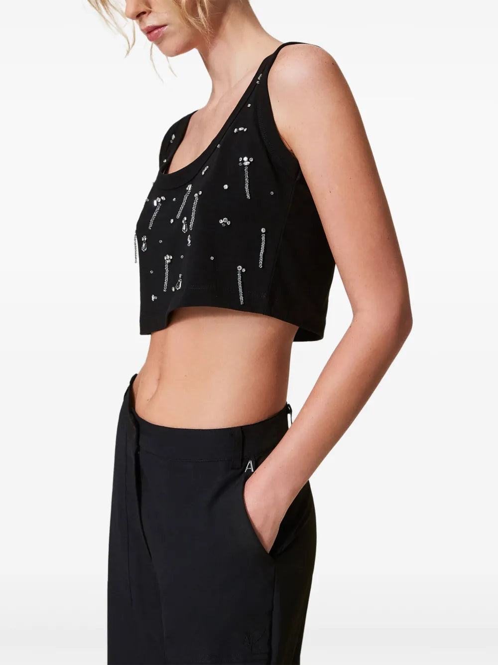 Crystal-Embellished Cropped Top