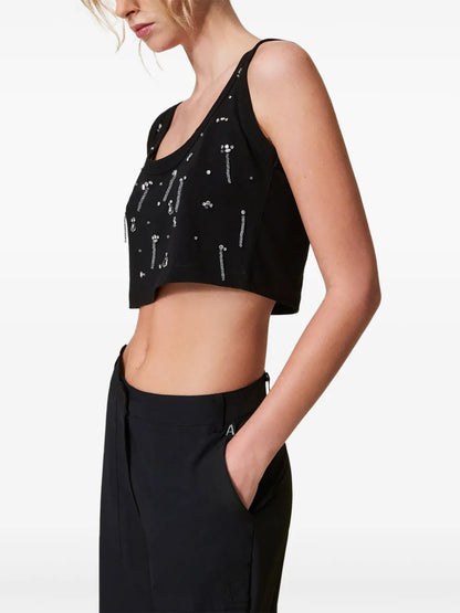 Crystal-Embellished Cropped Top