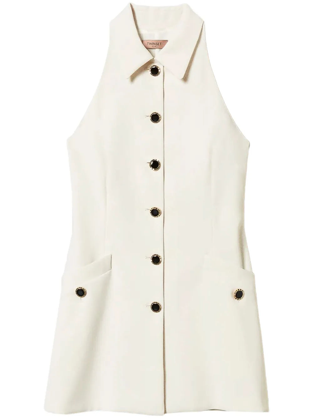 Buttoned Crepe Mini Dress