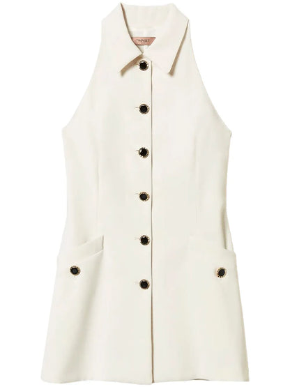 Buttoned Crepe Mini Dress