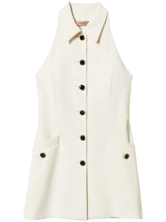 Buttoned Crepe Mini Dress