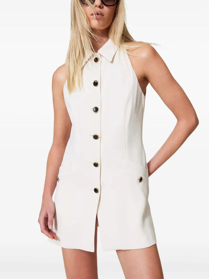 Buttoned Crepe Mini Dress