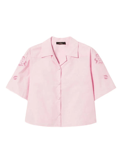 Floral-Embroidered Short-Sleeve Shirt