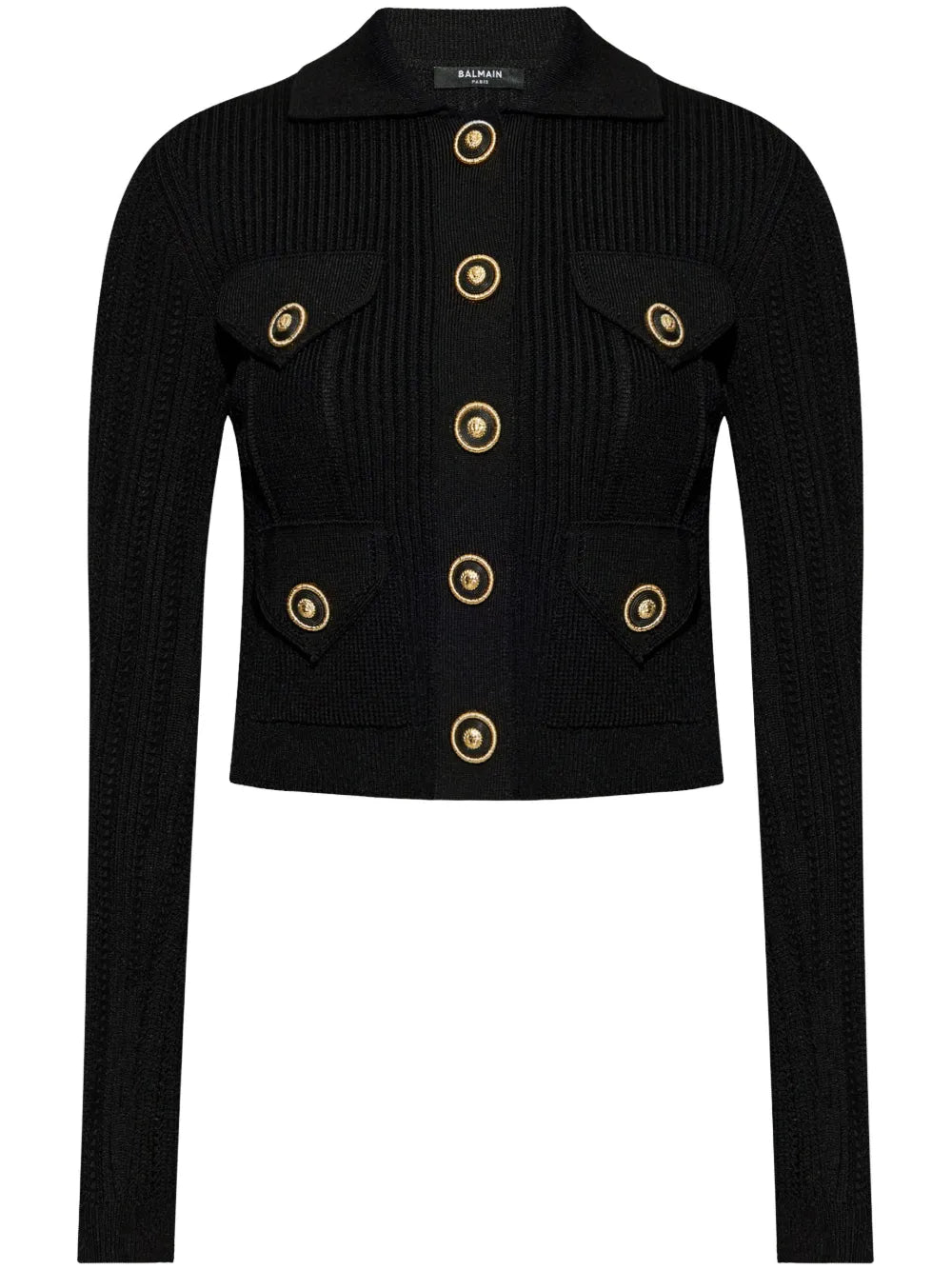 Openwork-Detailed Ribbed-Knit Cardigan