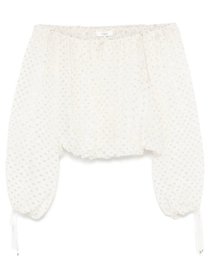 Off-The-Shoulder Jacquard Blouse