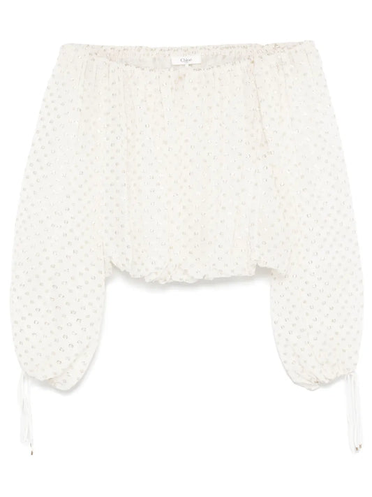 Off-The-Shoulder Jacquard Blouse