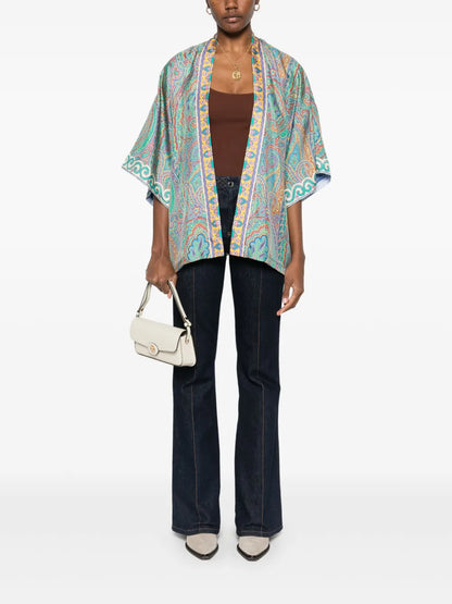 Paisley-Print Open-Front Jacket